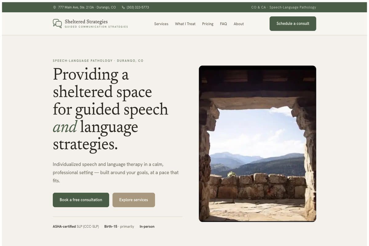 Screenshot of the Sheltered Strategies website